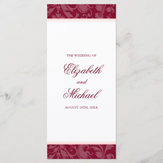 Bourgogne Blush Pink Damask Swirl Wedding Program Programma (Voorkant)