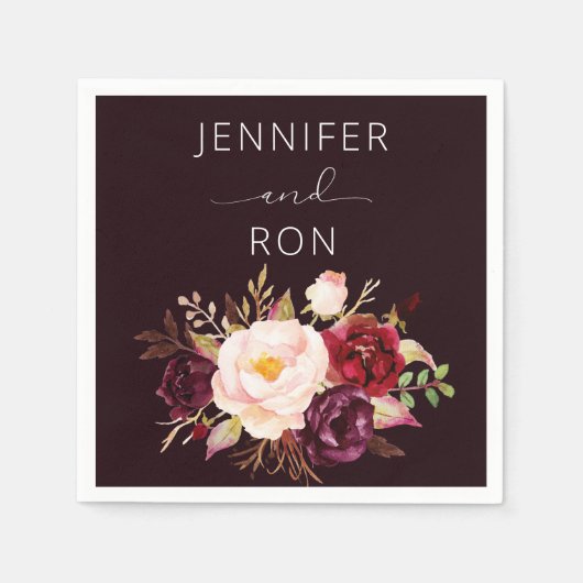 Bourgogne & Blush Pink Floral - Zwart Servet (Voorkant)