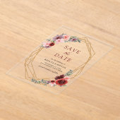 Bourgogne Blush Pink Roses Wedding Save the Date Acryl Uitnodigingen (Laagn)