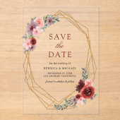 Bourgogne Blush Pink Roses Wedding Save the Date Acryl Uitnodigingen (Voorkant)