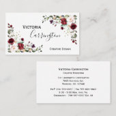 Bourgogne Blush rose Floral Carte de visite modern (Devant / Derrière)