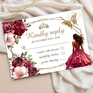 Bourgogne Blush Rose Floral Princess Sweet 16 Rsvp