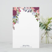 Bourgogne Blush Roze Blauwe Bloemen Briefpapier (Staand voorkant)