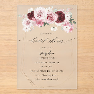 Bourgogne & Blush Roze Bloemen Ele 6 Vrijgezellenf Acryl Uitnodigingen