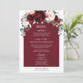 Bourgogne Blush Roze Bloemen Trouwdiner Bar Menu (Staand voorkant)