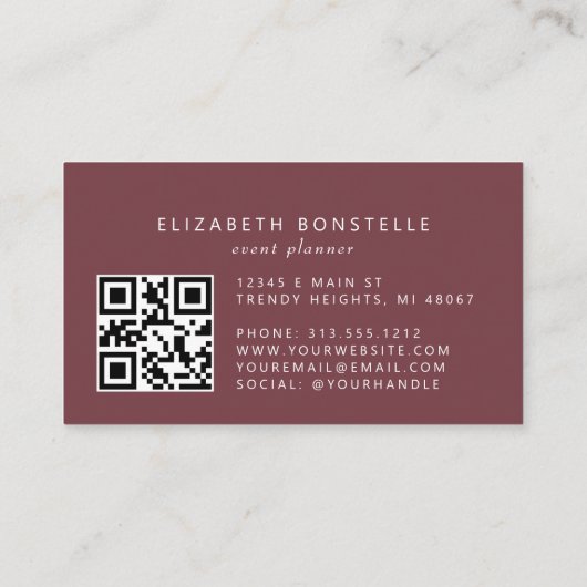 Bourgogne Blush Roze Waterverf Bloemen QR Code Visitekaartje (Achterkant)
