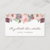 Bourgogne Blush Roze Waterverf Bloemen Visitekaartje (Voorkant)