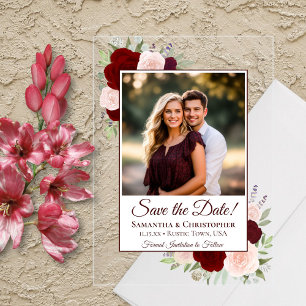 Bourgogne Blush Rozen Wedding Save the Date Foto Acryl Uitnodigingen