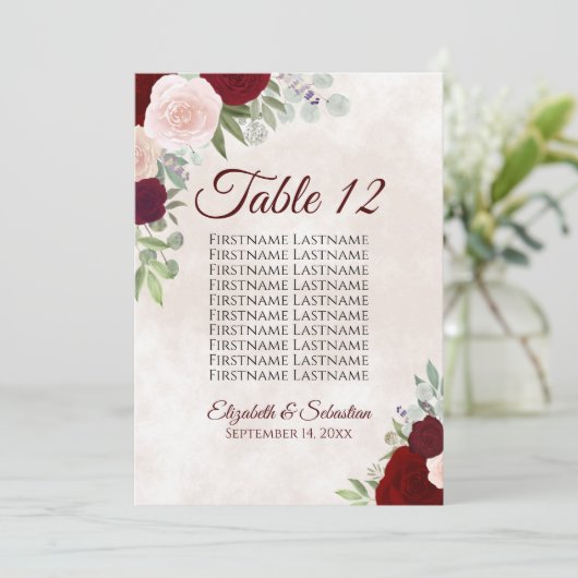 Bourgogne Blush Trouwstoel Grafiek Tafelnummer (Staand voorkant)