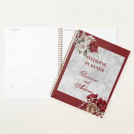 Bourgogne, Blush, White Roses Wedding planner (Devant avec enveloppe)