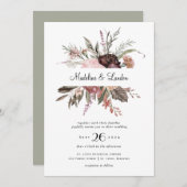 Bourgogne Blush Wildflower bruiloft uitnodiging (Voorkant / Achterkant)