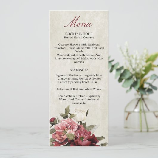 Bourgogne Boeket Receptie Menu Kaart (Staand voorkant)