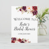 Bourgogne Boho Bloem Welkomstbord 5x7" Maat Kaart (Staand voorkant)