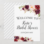 Bourgogne Boho Bloem Welkomstbord 5x7" Maat Kaart (Voorkant / Achterkant)