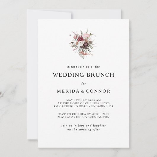 Bourgogne Boho Floral Mariage Brunch Invitation (Devant)