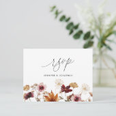 Bourgogne Boho Herfst Bloemen Huwelijk RSVP Post K Briefkaart (Staand voorkant)