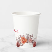 Bourgogne Boho Roos Bloemen Pampas Grass Wedding Papieren Bekers (Achterkant)