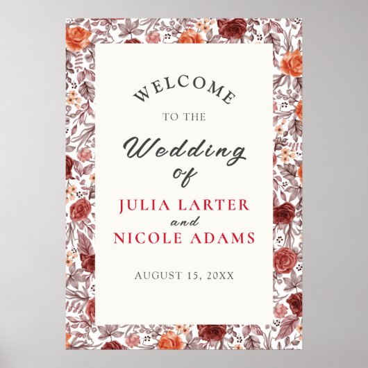 Bourgogne Boho Roos Bloemen Pampas Grass Wedding Poster (Voorkant)