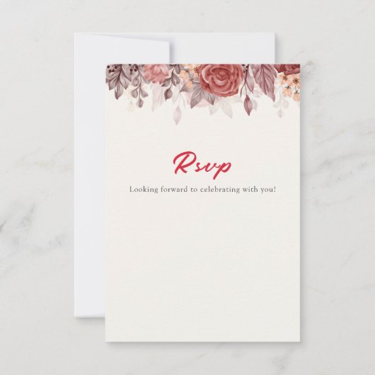 Bourgogne Boho Roos Bloemen Pampas Grass Wedding RSVP Kaartje (Achterkant)