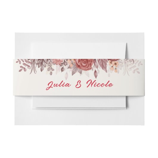 Bourgogne Boho Roos Bloemen Pampas Grass Wedding Uitnodigingen Wikkel (Voorkant Voorbeeld)