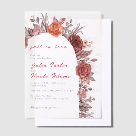 Bourgogne Boho Roos Bloemen Pampas Grass Wedding Vellum Uitnodigingen (Offset)