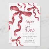 Bourgogne Bow 1er anniversaire Invitation (Devant / Derrière)