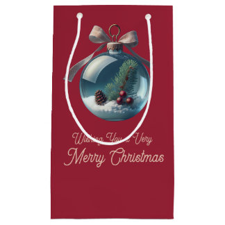Bourgogne Bow & Ornament Kerstcadeau Tas Klein Cadeauzakje