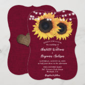 Bourgogne Burlap String Lights Zonnebloem Bruiloft Kaart (Voorkant / Achterkant)