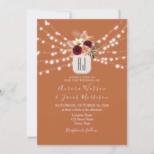 Bourgogne Burn Orange Faire-part de mariage (Devant)