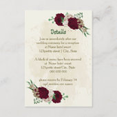 Bourgogne champagne bloemen bruiloft details informatiekaartje (Voorkant)