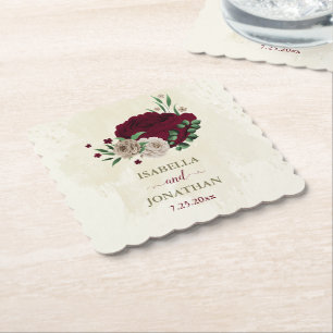 Bourgogne champagne bloemen bruiloft kartonnen onderzetters