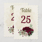 Bourgogne champagne bloemen tafel nummer kaart (Voorkant / Achterkant)
