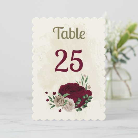 Bourgogne champagne bloemen tafel nummer kaart (Staand voorkant)