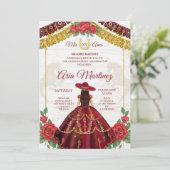 Bourgogne Charro Roses Mis Quince Invitation (Debout devant)