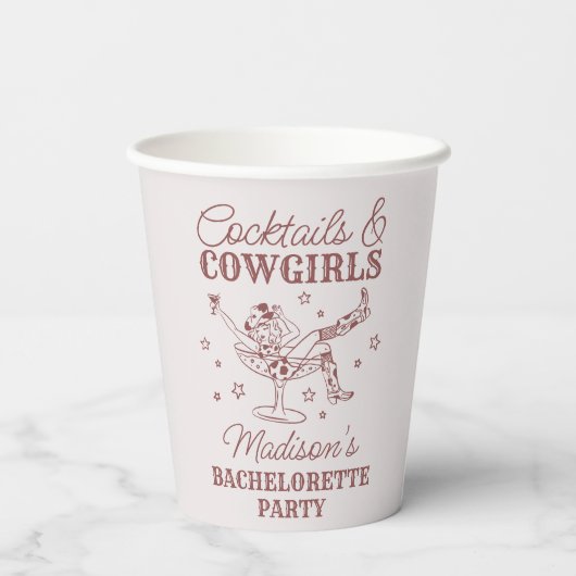 Bourgogne Cocktails Cowgirls Rodeo Bachelorette Papieren Bekers (Achterkant)