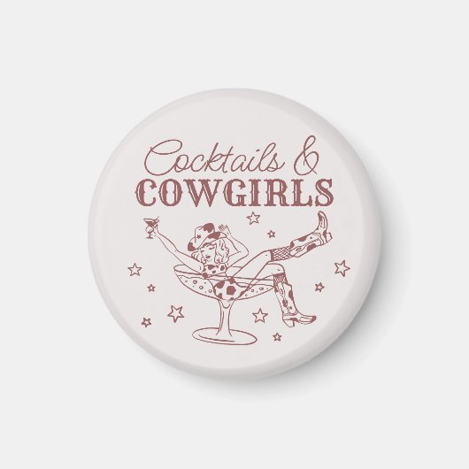 Bourgogne Cocktails en Cowgirl Bachelorette Favors Magneet (Voorkant)