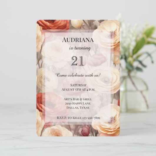 Bourgogne Cream Spring Flowers Verjaardag Kaart (Staand voorkant)