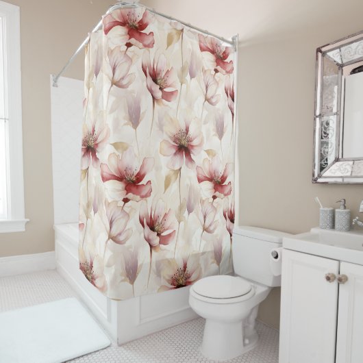 Bourgogne Crème Lavendel Floral Vrijgezellenfeest Douchegordijn (In situ)