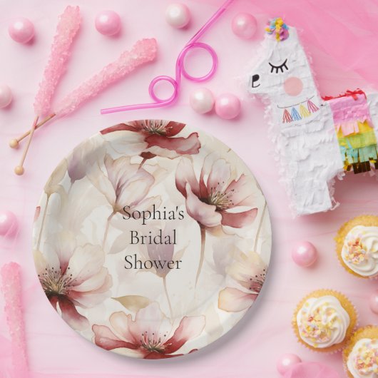 Bourgogne Crème Lavendel Floral Vrijgezellenfeest Papieren Bordje (Feest)