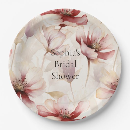 Bourgogne Crème Lavendel Floral Vrijgezellenfeest Papieren Bordje (Voorkant)