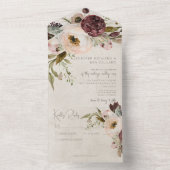 Bourgogne Crème & Roze Pioenrozen Geen Diner All In One Uitnodiging (Binnen)