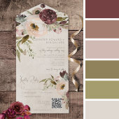 Bourgogne Crème & Roze  Pioenrozen QR Code All In One Uitnodiging