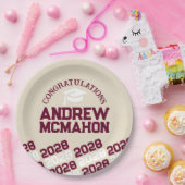 Bourgogne, crème & wit gepersonaliseerd Afstuderen Papieren Bordje (Feest)