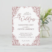 Bourgogne Damask Frame Faire-part de mariage (Debout devant)