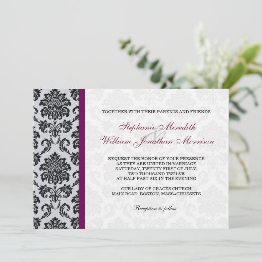 Bourgogne Damask Monogram Invitation (Debout devant)