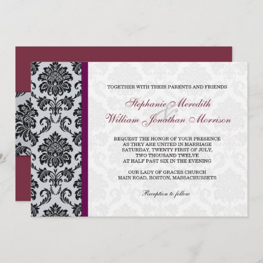 Bourgogne Damask Monogram Invitation (Devant / Derrière)