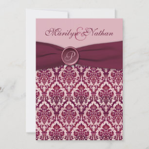 Bourgogne Damask Monogramme Faire-part de mariage
