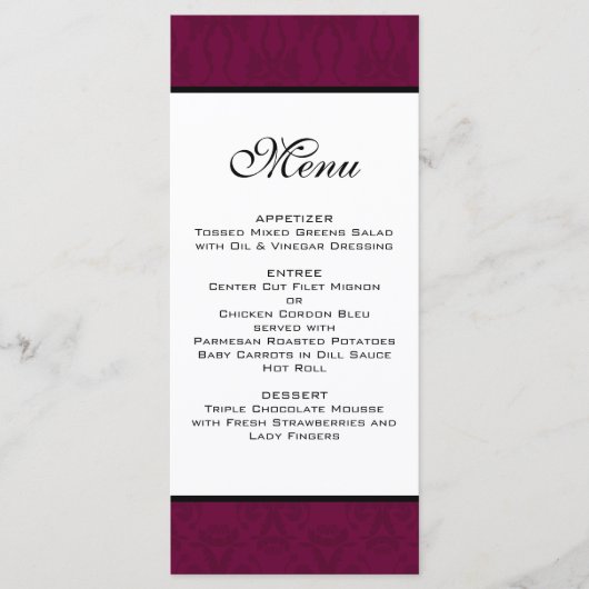 Bourgogne Damask Wedding Menu (Voorkant)