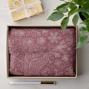 Bourgogne Doodle Christmas Sleigh Pattern Tissuepapier