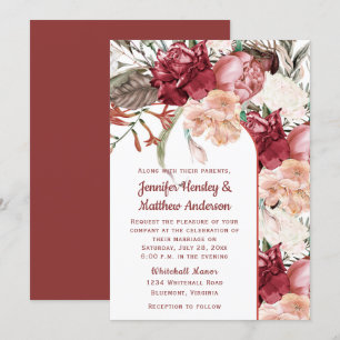 Bourgogne Dusty Roos Ivoor Perzik Bloemen Bruiloft Kaart